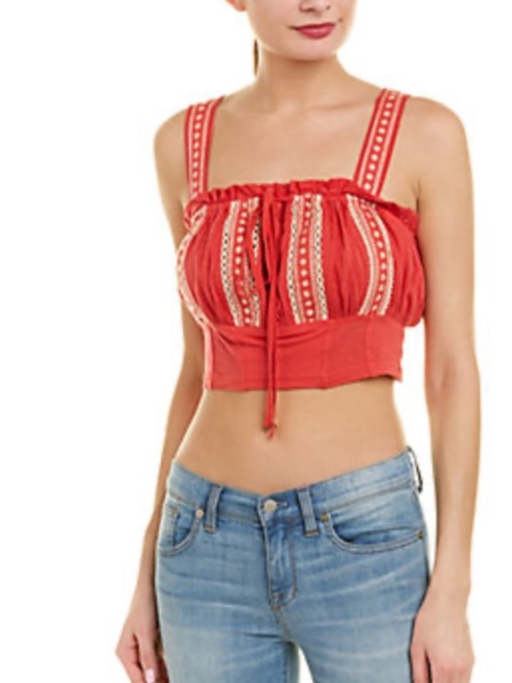 Free People Boho Crop Top Embroidered Ruffled - size small